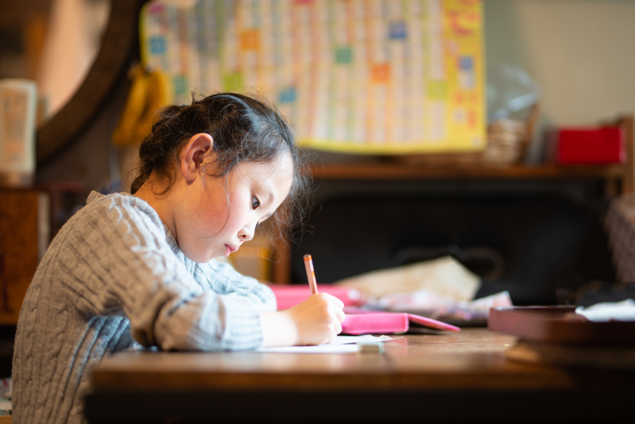 A japanese girl being homeschooled.